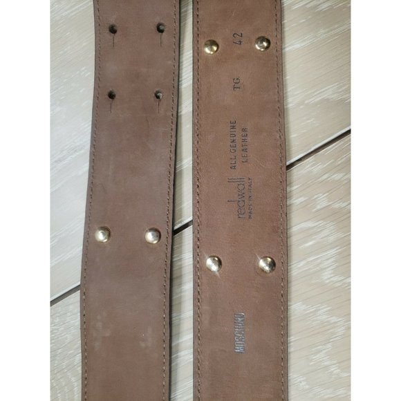 Vintage Moschino 28K Gold Redwall Italy Black Leather Belt Women\'s 28\